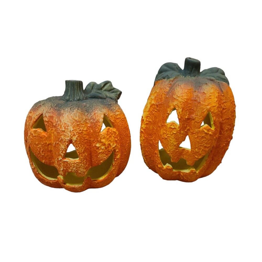 Set of 2 Alco Industries Hand Painted Jack O Lantern Candle Holders